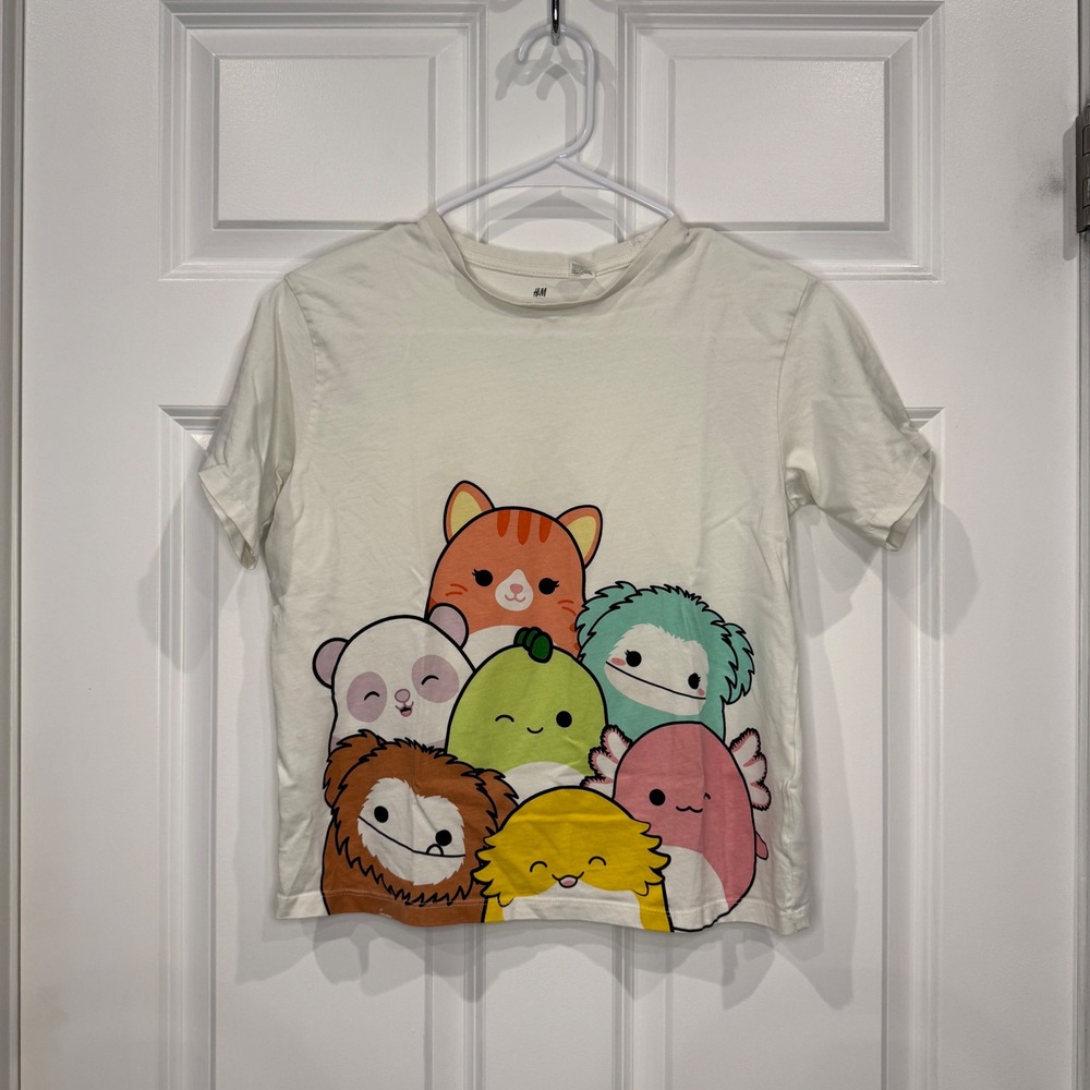 H&M Squishmallows Graphic T-Shirt Kids Size 8/10 Cream Short Sleeve Crew Neck‎